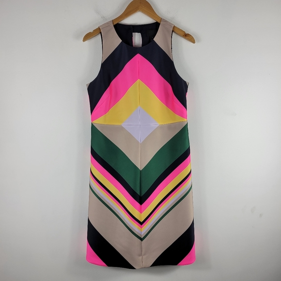 J.Crew Collection Pop Stripe Chevron Rainbow Sleeveless Keyhole Sheath Dress - Picture 2 of 14